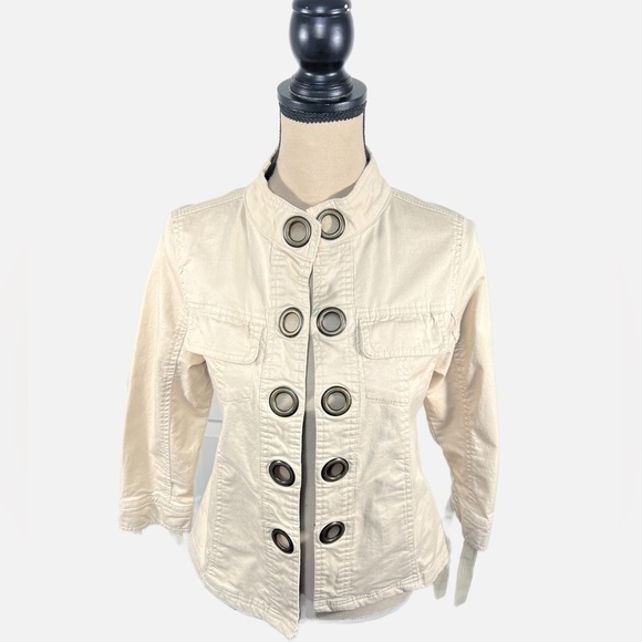 AMX Military Style Ecru Cropped Jacket Grommets Womens size SP - Picture 1 of 6